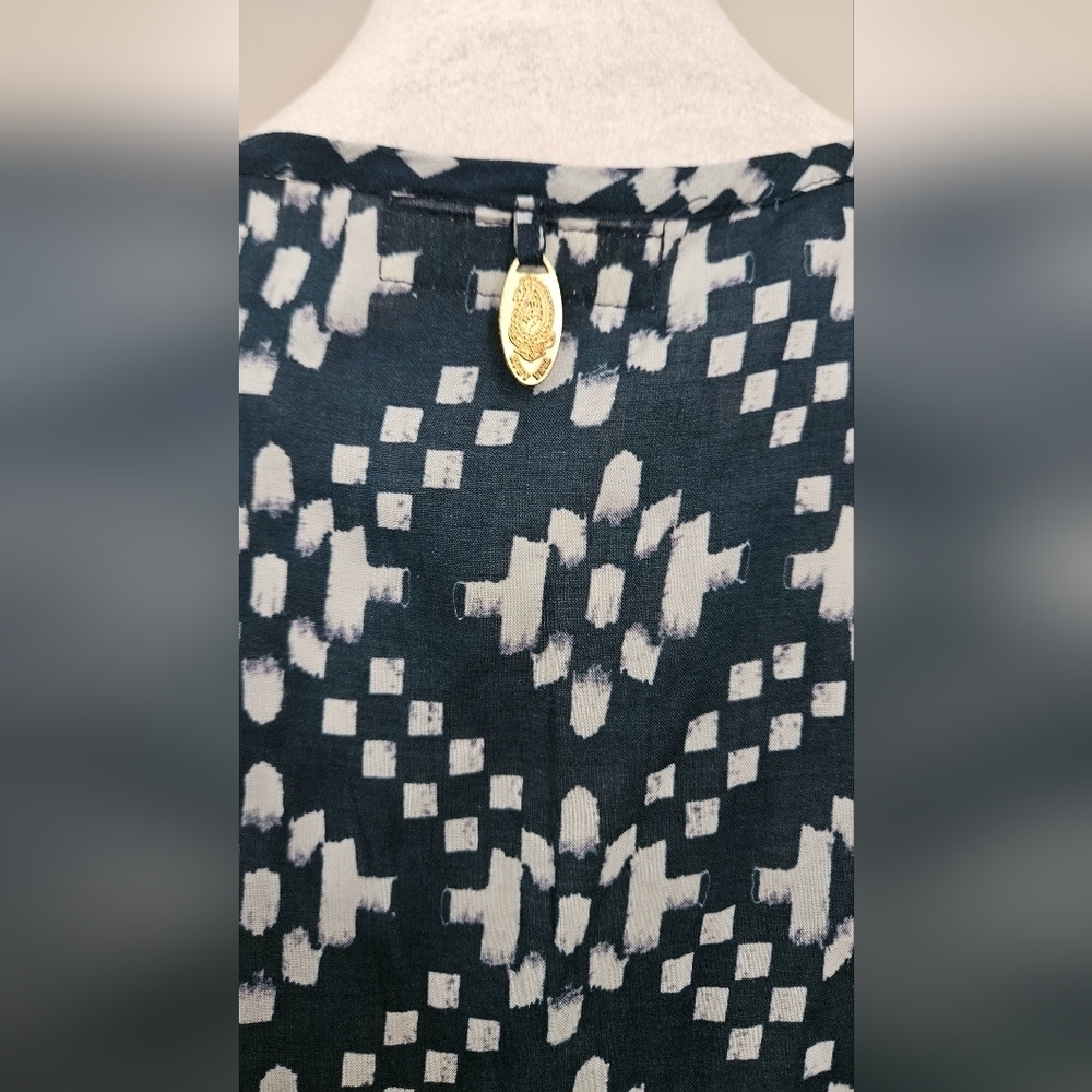 RubyYaya Beaded Boho Maxi Dress Blue White Geometric Print Size M - Picture 16 of 16